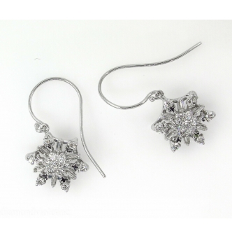 RESERVED 1.00ct Estate Vintage Diamond Snowflake Drop Earrings 14k White Gold