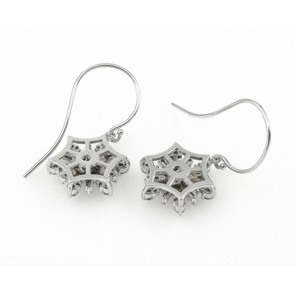 1.00 CT Baguette & Round Diamond Snowflake Stud Earrings In 14K White Gold Over 