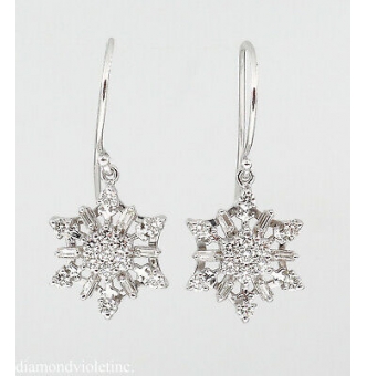 14k White Gold Snowflake Dangle Earrings
