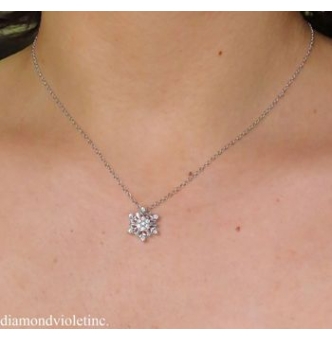 RESERVED... 0.50ct Estate Vintage Diamond Snowflake Necklace 14k White Gold