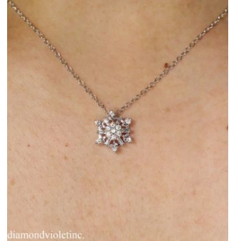 RESERVED... 0.50ct Estate Vintage Diamond Snowflake Necklace 14k White Gold