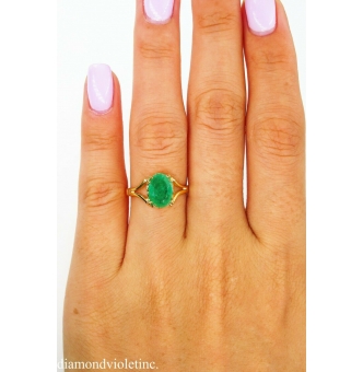 RESERVED... 1.23ct Vintage Green Emerald Solitaire Engagement Ring 9k Yellow Gold 