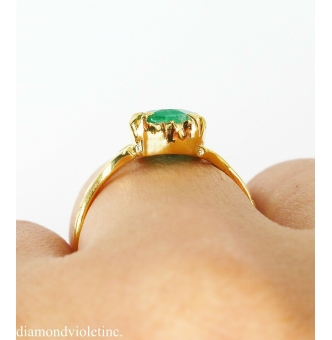 RESERVED... 1.23ct Vintage Green Emerald Solitaire Engagement Ring 9k Yellow Gold 