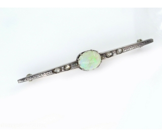 RESERVED... 2.48ct Antique Vintage Edwardian Opal and Rose cut Diamond Silver Brooch Bar-Pin