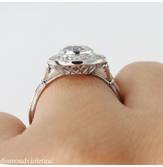 RESERVED....GIA 1.57ct Estate Vintage Round Diamond Halo Engagement Wedding Platinum Ring