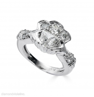 RESERVED... GIA 1.43ct Estate Vintage Heart Diamond Claddagh Engagement Wedding Platinum Ring 