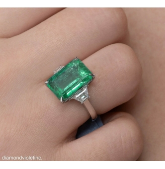 RESERVED....GIA 8.48ct Estate Vintage Colombian Green Emerald Diamond 3 Stone Engagement Wedding Platinum Ring
