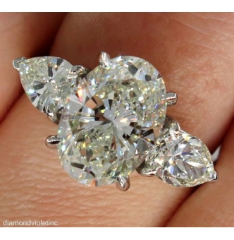 RESERVED... GIA 4.01ct Estate Vintage Oval Diamond 3 Stone Engagement Wedding Platinum Ring