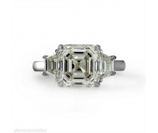 RESERVED... GIA Shy 5 ct Estate Vintage Asscher Diamond 3 Stone Enagagement Wedding Platinum Ring 