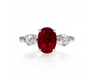 RESERVED... GIA 4.02ct Estate Vintage BURMA Red Ruby Diamond 3 Stone Engagement Wedding White Gold Ring 