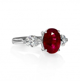 RESERVED... GIA 4.02ct Estate Vintage BURMA Red Ruby Diamond 3 Stone Engagement Wedding White Gold Ring 