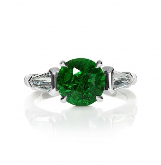 GIA 4.52ct Green Tsavorite Diamond Three Stone Engagement Wedding Platinum Ring