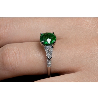 GIA 4.52ct Green Tsavorite Diamond Three Stone Engagement Wedding Platinum Ring
