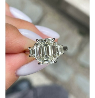 GIA Shy 5.0ct Estate Vintage Emerald Diamond Three Stone Engagement Wedding Platinum Ring 