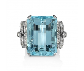 Reserved GIA 17.85ct Antique Vintage Art Deco Natural Aquamarine Diamond Fashion Right Hand Platinum Ring