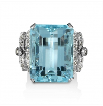 Reserved GIA 17.85ct Antique Vintage Art Deco Natural Aquamarine Diamond Fashion Right Hand Platinum Ring