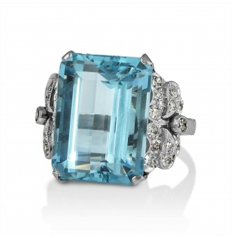 Reserved GIA 17.85ct Antique Vintage Art Deco Natural Aquamarine Diamond Fashion Right Hand Platinum Ring