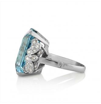 Reserved GIA 17.85ct Antique Vintage Art Deco Natural Aquamarine Diamond Fashion Right Hand Platinum Ring