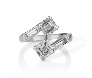 Reserved GIA 2.37ct Antique Vintage Art Deco Asscher Diamond “Toi et Moi” Crossover Platinum Ring 