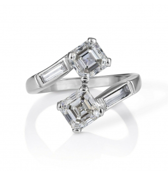 Reserved GIA 2.37ct Antique Vintage Art Deco Asscher Diamond “Toi et Moi” Crossover Platinum Ring 