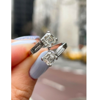 GIA 2.37ct Antique Vintage Art Deco Asscher Diamond “Toi et Moi” Crossover Platinum Ring 