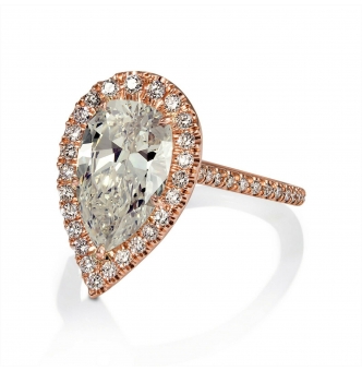  GIA 4.07ct Estate Vintage Pear Diamond Engagement Wedding 14k Rose Gold Ring 