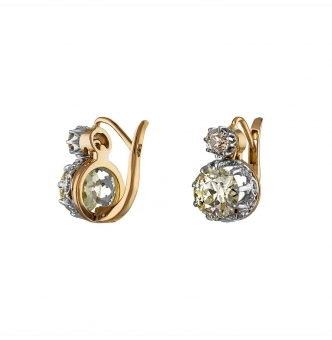 Victorian GIA 5.21ct Old European Diamond Dangling Platinum 18K Rose Gold Earrings
