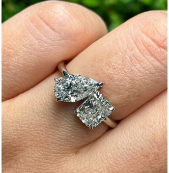 GIA 2.19ct Estate Radiant Pear Diamond Right-hand Platinum Ring