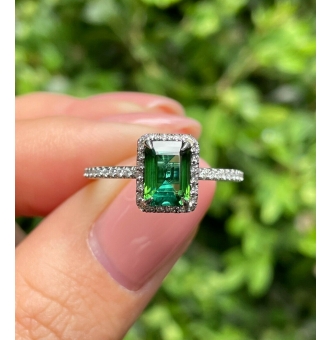 1.57ct Estate Vintage Green Tourmaline Diamond Engagement Wedding Ring Platinum 