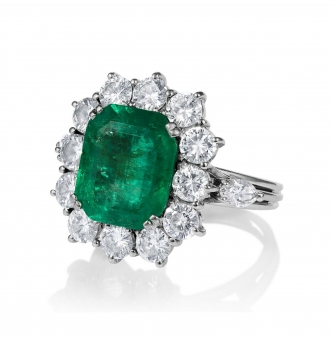 GIA 6.0ct Vintage Colombian Green Emerald Diamond Cluster Engagement Wedding 18k White Gold Ring