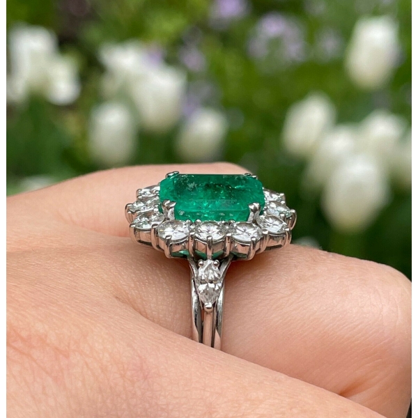 Art Deco Round Lab Emerald Engagement Ring Set For Women - MollyJewelryUS