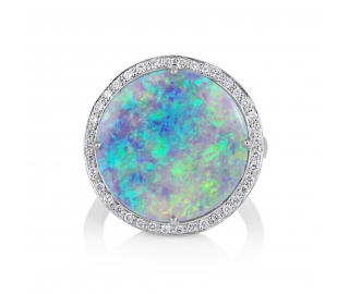 HUGE Estate Vintage Australian Crystal Opal Diamond Platinum Ring