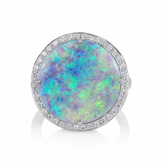 HUGE Estate Vintage Australian Crystal Opal Diamond Platinum Ring