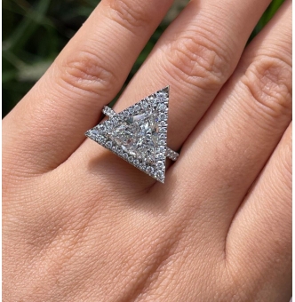 GIA 4.01ct Estate Vintage Trillion Diamond Halo Engagement Wedding Platinum Ring