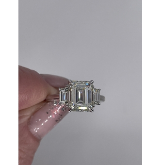GIA 4.01CT Vintage Emerald Diamond 3 Stone Engagement Wedding Platinum Ring