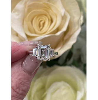 GIA 4.01CT Vintage Emerald Diamond 3 Stone Engagement Wedding Platinum Ring
