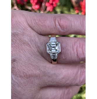 GIA 3.75CT Estate Vintage Emerald Diamond 3 Stone Engagement Wedding Platinum, 18KYG Ring