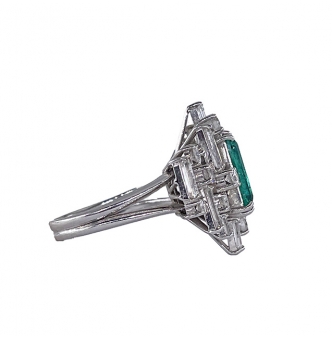 Vintage AGL 5.75cts Insignificant Colombian Green Emerald Diamond 14KW Gold Ring