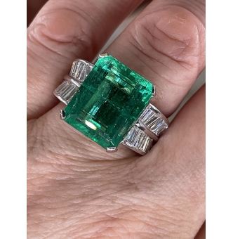 AGL Colombian Green 13.03ctw Emerald & Diamond 18K White Vintage Cocktail Ring
