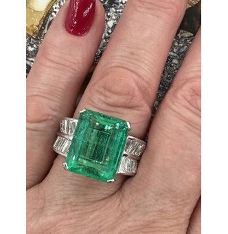 AGL Colombian Green 13.03ctw Emerald & Diamond 18K White Vintage Cocktail Ring