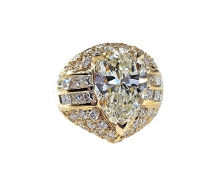 GIA 6.50ct Vintage Pear Diamond Engagement Wedding 18k Yellow Gold Ring